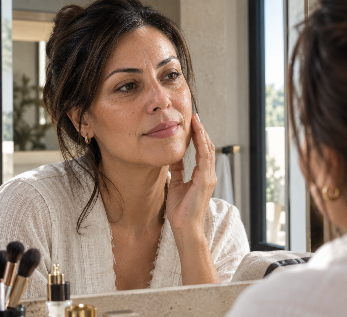 Portrait illustratif d’une femme devant son miroir.